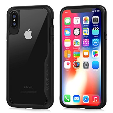 AUKUK iPhone X Case Hybrid Drop Protection Clear Case Cover Slim Fit for Apple iPhone X / iPhone 10 [TPU Shock Absorption Bumper]   [Hard PC Back Cover] Black