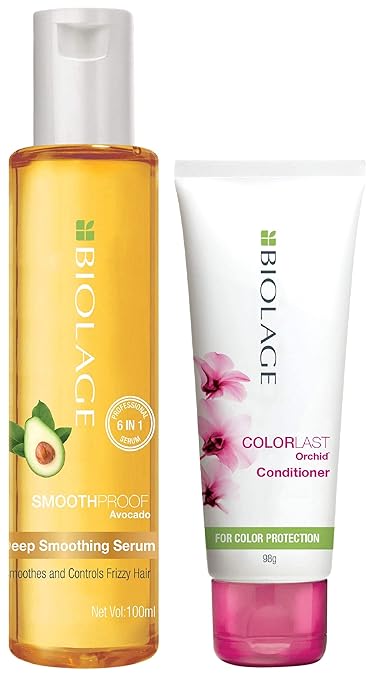 Biolage Smoothproof Deep Smoothing 6-In-1 Professional Hair Serum & Biolage Colorlast Conditioner |Paraben Free| Helps Maintain Color Depth, Tone & Shine | Anti-Fade | For Colored Hair
