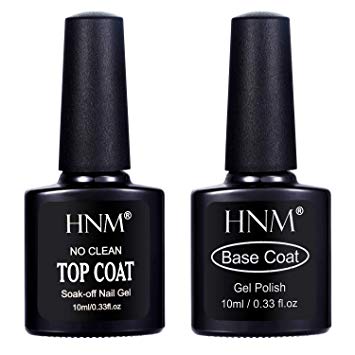 HNM Gel Nail Polish Base Gel No Wipe Top Coat Set UV LED Soak Off Gel Nail Varnish Gloss Nail Art Salon Manicure Pedicure Lacquer 10ML