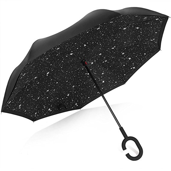 Rainlax Inverted Umbrella Double Layer Windproof UV Protection Reverse Folding Umbrellas for Car Rain Outdoor With C-Shaped Handle