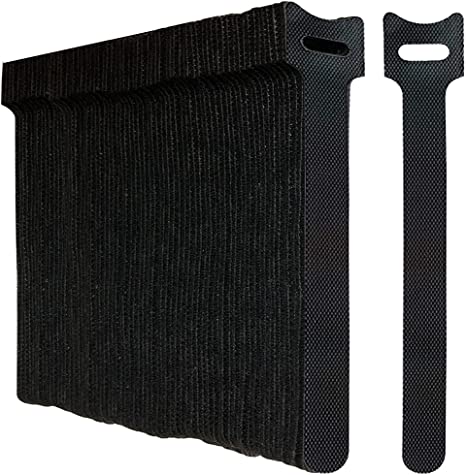 Oksdown 100 Pcs Reusable Cable Ties 6 Inch Black Straps Adjustable Hook and Loop Cord Management Organizer Tie Microfiber Cloth Fastening Tidy Wrap for Wire
