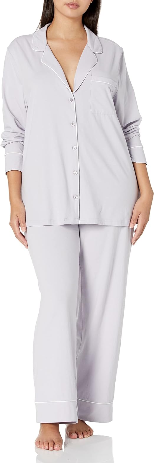 Amazon Essentials Womens Cotton Modal Long Sleeve Shirt Full Length Pant Pajama Set