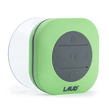 Laud Portable Bluetooth Shower Speaker - IPX4 Waterproof - Super Strong Suction Cup - Built In Mic For Hands free Calling - 6-Hour Music Playtime - Water Resistant Rubber (Green)