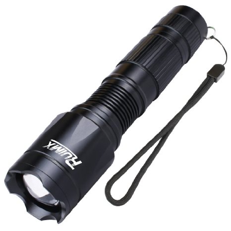 RUIMX SF100 T6 IPX6 Waterproof LED Flashlight with 5 Modes and Zoomable Focus (Black, 2000Lumen)