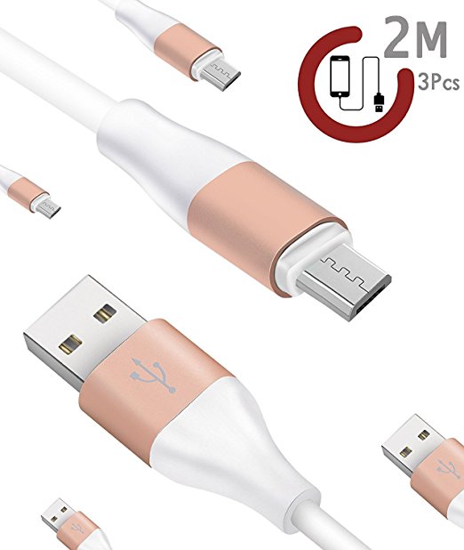 USB Charging Cable,Zeuste 2M Android Micro USB Charge Sync Cable for Samsung,HTC,Sony and more (3 Pack)