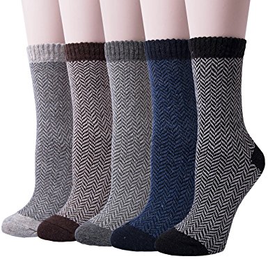 Pack of 5 Womens Vintage Style Thick Wool Warm Winter Crew Socks