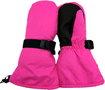 HIGHCAMP Toddlers Boy Girl Winter Gloves Kids Waterproof Snow Mittens Long Cuff with Stay-on Strap