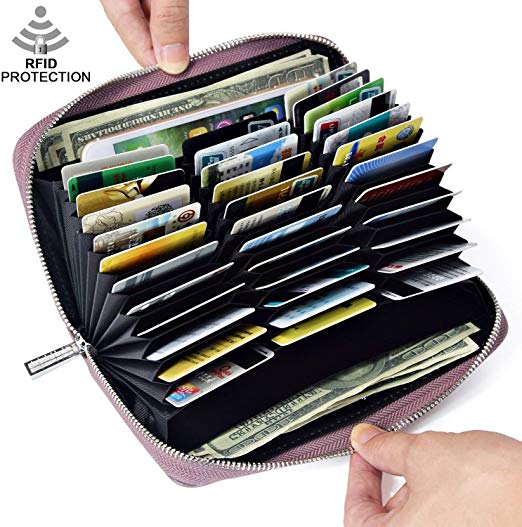 Large Capacity Credit Card Wallet - Leather Secure RFID Wallet for Women 36 Slots
