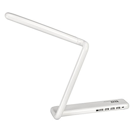 On My Desk 990011 10.5" LED Desk Lamp with 4 Port USB Hub - Dimmable, Portable Light with Rotating Head / Wall-Mountable, White