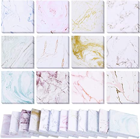 12 Pieces Marble Sticky Note Pads Marble Self-Stick Notes Adesive Memo Pads for Reminder Studying School Office Home Spplies, 12 Designs