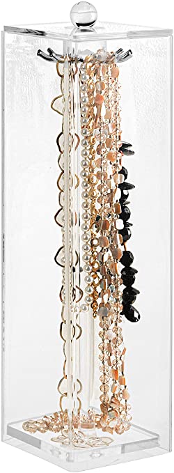 Stock Your Home Long Necklace Holder with 12 Hooks - Acrylic Jewelry Organizer Necklaces Stand and Display Case, Clear