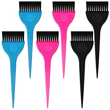 6 Pieces Hair Dye Brushes Hair Dyeing Coloring Brushes Plastic Tint Comb Brushes for Salon or Hotel Hair Care, Black, Pink, Blue