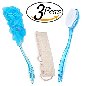Shower Body Brush wiht Long Handled,Mesh Sponge Bath Loofahs bath brush, Exfoliating Loofah Back Scrubber,-3 pieces,color may vary