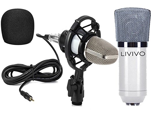 FiNeWaY@ LIVIVO Professional Condenser Sound Recording Microphone Mic Studio Recording & Shock Mount (WHITE)