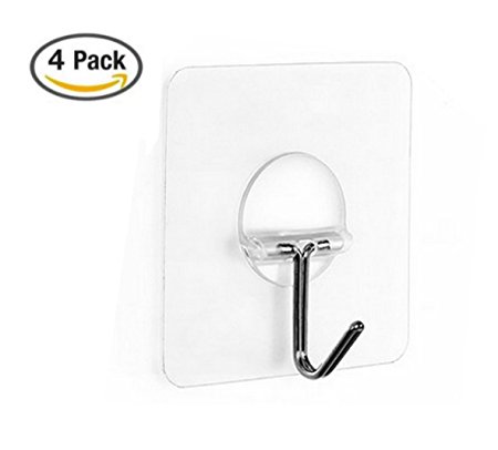 OUTOWIN 13.2lb / 6kg (Max) 4 Pack Stainless Steel   PVC Transparent Super Heavy Duty Hooks, No Scratch Hooks Pack with Electrostatic Adherence, Waterproof and Oilproof