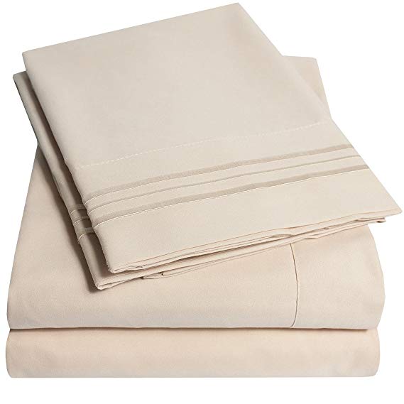 1500 Supreme Collection Extra Soft Twin Sheets Set, Beige - Luxury Bed Sheets Set With Deep Pocket Wrinkle Free Hypoallergenic Bedding, Over 40 Colors, Twin Size, Beige