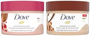 Dove Scrub Brown Sugar & Coconut Butter For Silky Smooth Skin Body Scrub Exfoliates & Scrub Pomegranate & Shea Butter For Silky, Soft Skin Body Scrub Exfoliates and Provides Lasting Nourishment