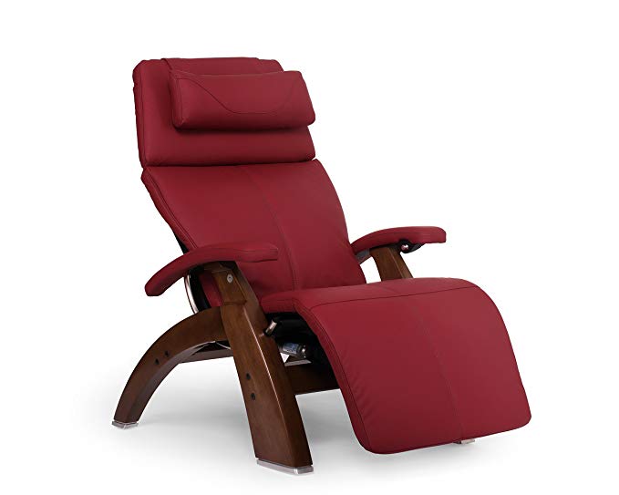 Perfect Chair Human Touch PC-610 Omni-Motion Series 2 Power Recline Walnut Wood Base Zero-Gravity Recliner - Red Top Grain Leather - in-Home White Glove Delivery