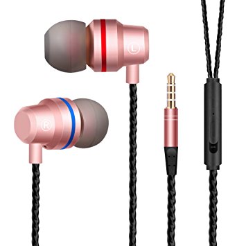 Wired Earbuds Microphone In Ear Headphones Earphones Mic Volume Control Corded Headsets Noise Cancelling Sweatproof For Woman Kids Children School Boys Girls Iphone Android Samsung IOS (ROSE GOLD)