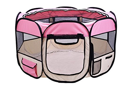 EXPAWLORER Pink Puppy Playpen Dog Exercise Kennel Cats Pet Portable Foldable Pen