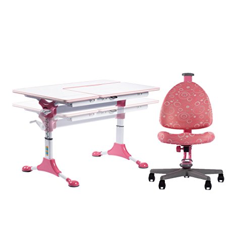 ApexDesk Little Soleil 44-in W Kids Height Adjustable Study Desk (Desk Chair Bundle in Pink)