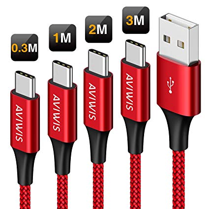 USB Type C Cable, AVIWIS [4 Pack 0.3M 1M 2M 3M] Nylon Braided USB C Fast Charging and Sync Data Cable Cord for Samsung Galaxy S8/S9 plus/Note 8/9,LG G5/G6,Honor 10,Moto G6,Nintendo Switch