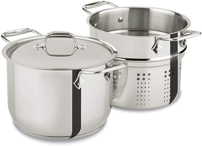 All-Clad E414S6 Stainless Steel Pasta Pot and Insert Cookware, 6-Quart, Silver