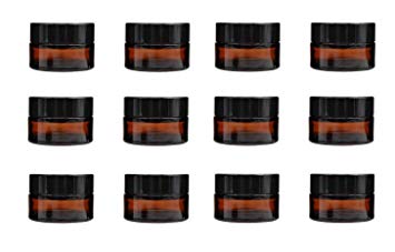 12 Pcs, 5G, Amber Brown Glass Face Cream Jar With Screw Cap And Liner- Cosmetic Makeup Lotion Storage Container Jar (5G) by Premium Vials