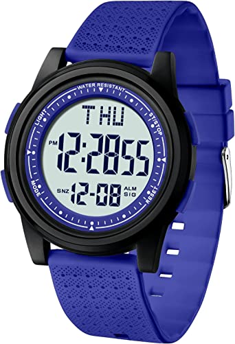 Mens Digital Sports Watch with Stopwatch Alarm Calendar, Waterproof Ultra-Thin Big Face Dual Time Wrist Watches Watch for Men Women