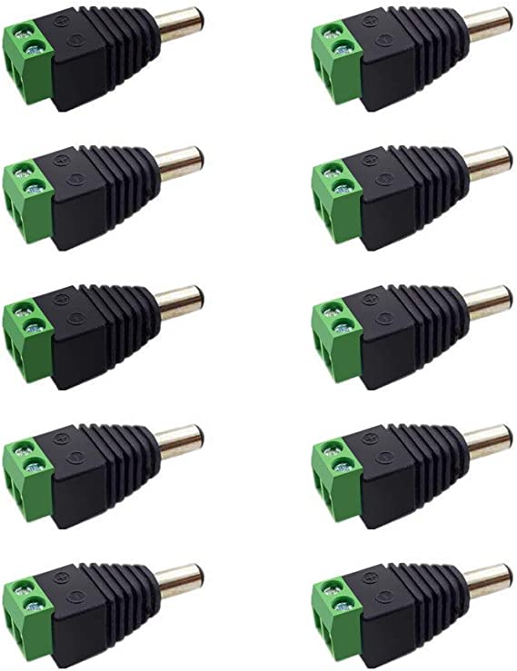 inShareplus 10 Pack 12V Male 5.5 X 2.5mm DC Power Jack Plug Adapter Connector for CCTV Security Camera, LED Strip Light