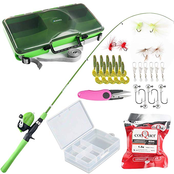 BLISSWILL Kids Fishing Pole Tackle Box Child Fishing Rod Rod and Reel Kit Lures Box Fishing Gifts for Kids Fishing Gear