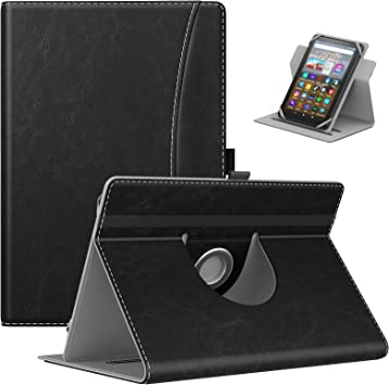 MoKo Universal Case for 7"- 8" iPad Mini/Samsung Galaxy Tab/Lenovo/Kindle Fire Tablet, Lightweight PU 360 Degree Rotatable Shell Cover Case,with Kickstand & Pocket, Black