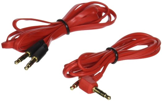 Chromo Inc® 2x Pack 3.5mm Auxiliary Cable 1 Angled and 1 Flat Audio Music Aux - Red