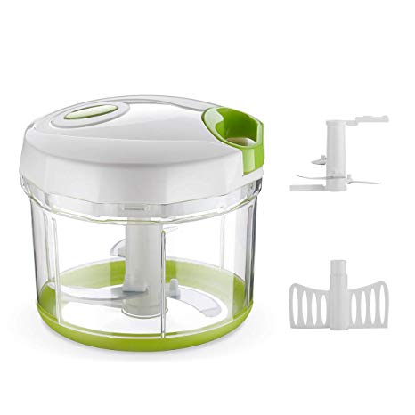 Manual Food Chopper, 4 Cup Handheld Food Processor Food Blender with 1L BPA-Free Bowl and Removable Blades, Manual Food Chopper Mixer for Fruits, Vegetables, Herbs, Onions and Garlics, Eggs, etc.