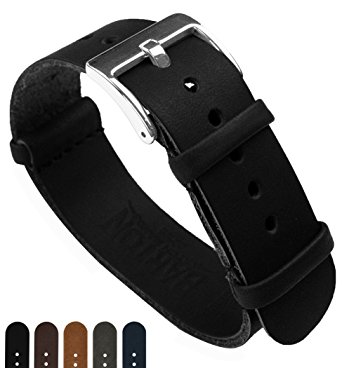 BARTON Leather NATO Style Watch Straps - Choose Color, Length & Width - 18mm, 20mm, 22mm, 24mm Bands
