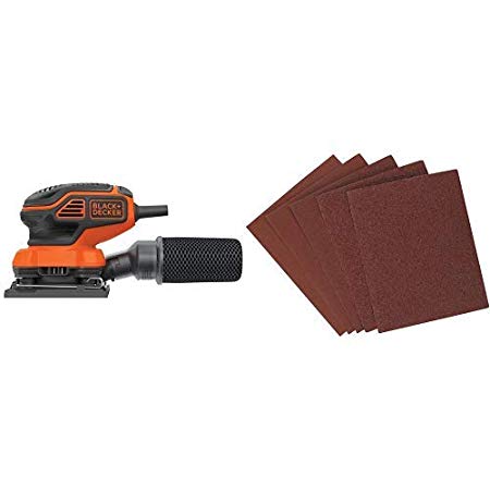 BLACK DECKER BDEQS300 1/4 Sheet Orbital Sander with Paddle Switch Actuati with BLACK DECKER 74-606 1/4-Inch Assorted Sheet Paper 6-Pack