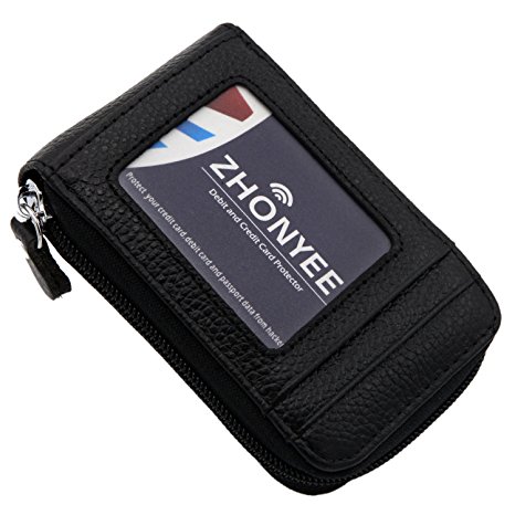 ZHONYEE Genuine Leather RFID Blocking Mini Credit Card Case Organizer Compact Wallet
