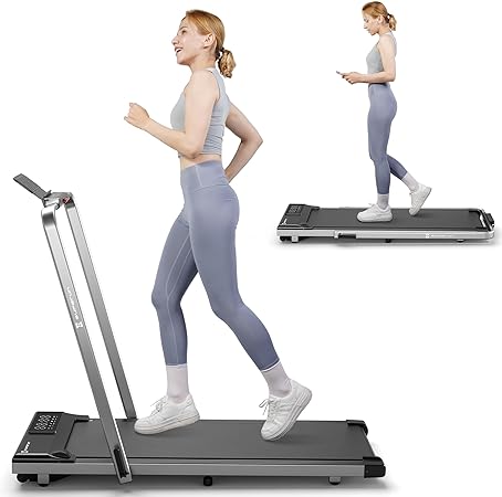 SupeRun 2 in 1 Under Desk Treadmill, 3.0HP Folding Treadmill with 300 LBS for Home, Portable Compact Walking Pad with 12 Programs