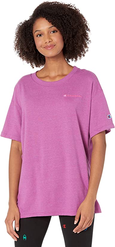 Champion Women's Powerblend Oversized Tee, Left Chest Script