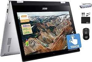 Acer Chromebook Spin 2024 Newest 2-in-1 Convertible Laptop, 8-Core MediaTek MT8183C Processor, 11.6" HD IPS Touchscreen, 4GB RAM, 192GB (64GB eMMC 128GB Card), Long Battery, Chrome OS MarxsolAccessory