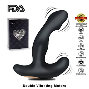 YICO Bendable Vibrating Prostate Massager, Dual Motor USB Rechargeable Silicone Anal Sex Toys, 12 Modes Vibrating Butt Plug G Spot Vibrator , Perfect for Men Women and Couples