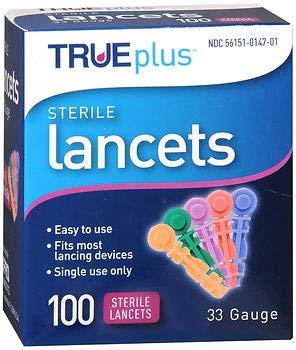 Trueplus Sterile Lancets 33 Gauge - 100 ct, Pack of 6