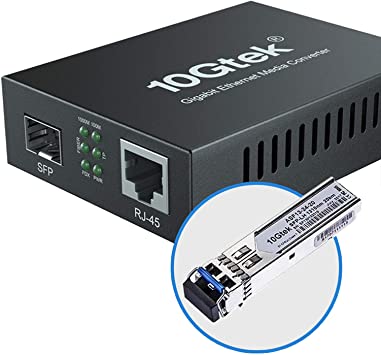 Gigabit Ethernet Media Converter, Singlemode Dual LC Fiber, 1.25Gb/s SFP Module to 10/100/1000Base-Tx Fiber Media Converter with a SFP 1000Base-LX Module（1310nm, 20km）