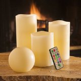 3 Piece Flickering Flameless LED Wax Pillar Candles Set with Remote Control and BONUS Ball Candle by Frux Home and Yard