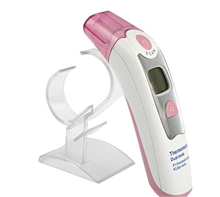 Forehead and Ear Dual-mode Infrared Thermometer with LCD Display for Baby and Adults,Rontel Authentic CE and FDA Approved FR100  Digital Medical Clinical Thermometer with Fever Alarm Function (Pink)