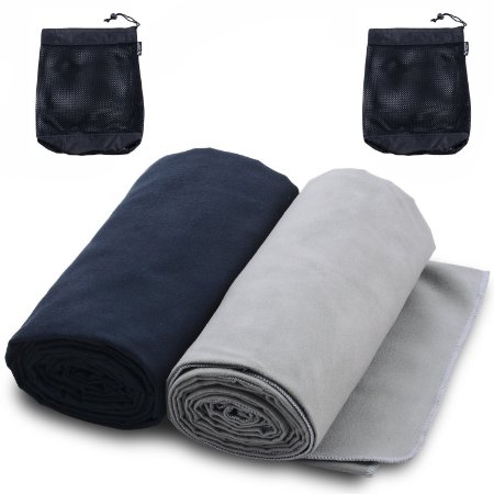 The Friendly Swede Ultralight and Compact Travel and Sports Towels, Quick-drying Microfiber, 2 Pack with 2 Mesh Carry Bags