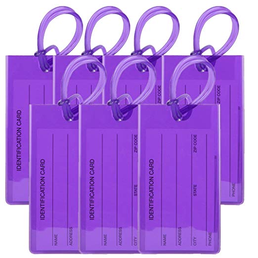 TravelMore Luggage Tags For Suitcases - Flexible Name ID Labels Set for Travel (7 Pack - Purple)