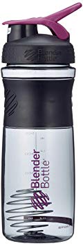 BlenderBottle SportMixer Tritan Grip Shaker Bottle, Transparent Black/Plum, 28-Ounce