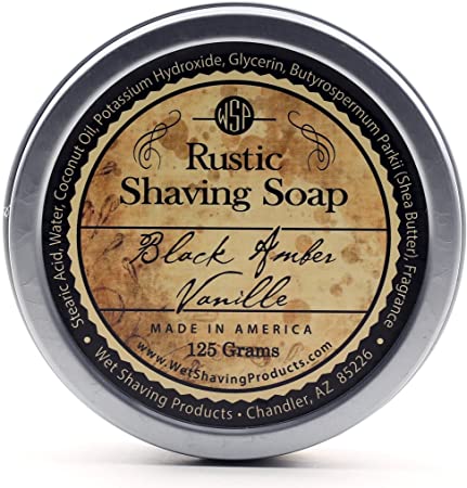 WSP Luxury Rustic Shaving Soap 4.4 Oz (Black Amber Vanille) Artisan Made in America Using Vegan Natural Ingredients in Tin