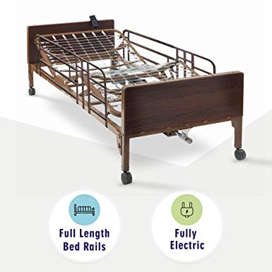 Full Electric Hospital Bed with Full Rails Included - for Home Care Use and Medical Facilities - Fully Adjustable, Easy Transport Casters, Remote - 80" x 36" - No Mattress